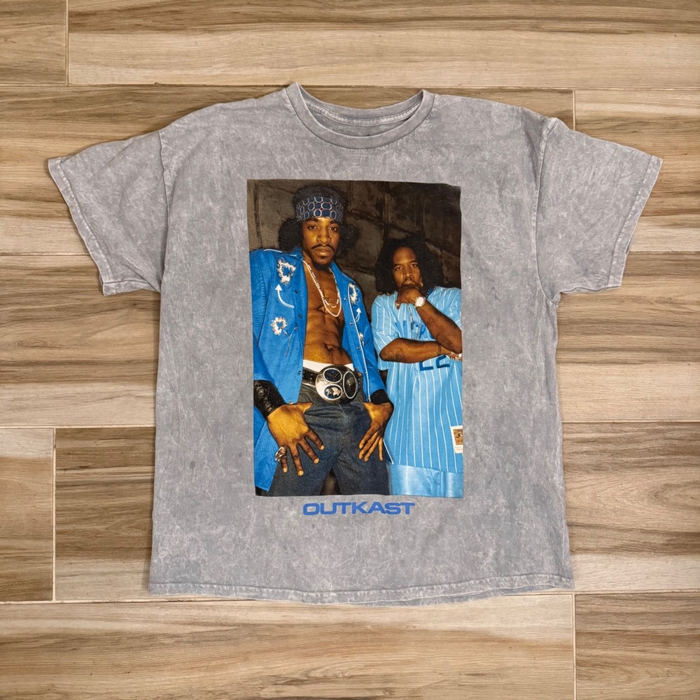 Outkast Graphic T-Shirt Mens XL Grey Acid Wash Andre 3000 Big Boi Hip Hop Tee